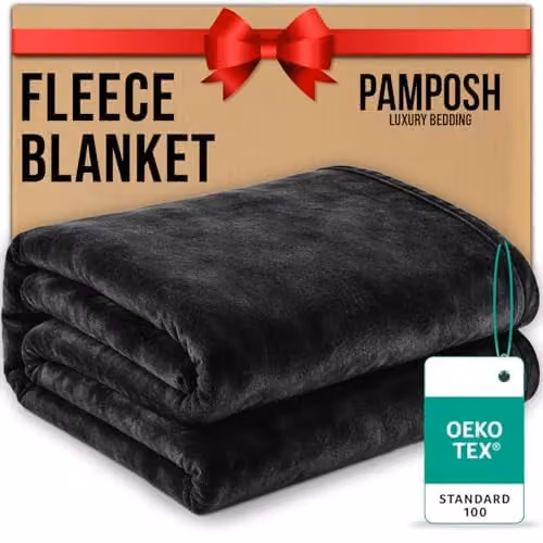 Pamposh Black Flannel Fleece Throw Blanket, W/D/H: 130 x 150 cm