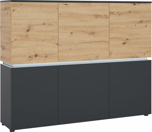 Furniture To Go Luci 6-Door Modern Black Matt Cabinet with Integrated Lighting and Soft-Close Hinged Doors