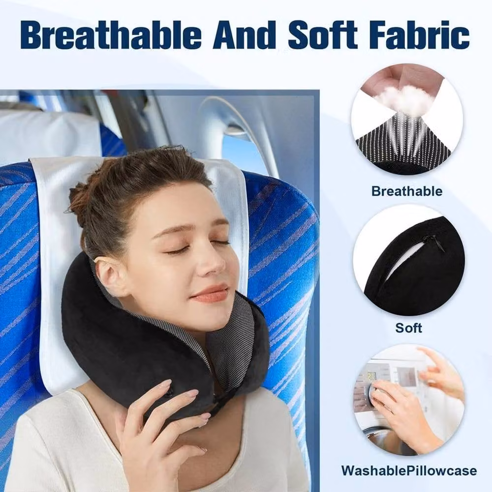 FLAVORA Ergonomic Contoured Travel Neck Support Pillow in Black, Unisex, Cot Size – 4