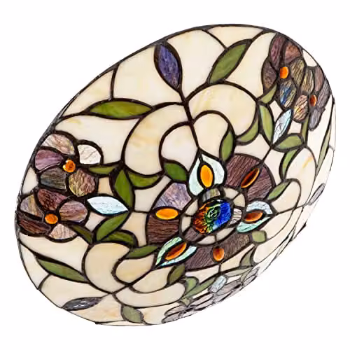 Happy Homewares Art Nouveau Stained Glass Tiffany Pendant Lamp Shade in Multicolour with Green, Blue and Purple Glass, Diameter: 31 cm, H x W x D: 6 x 31 x 6 cm – 2