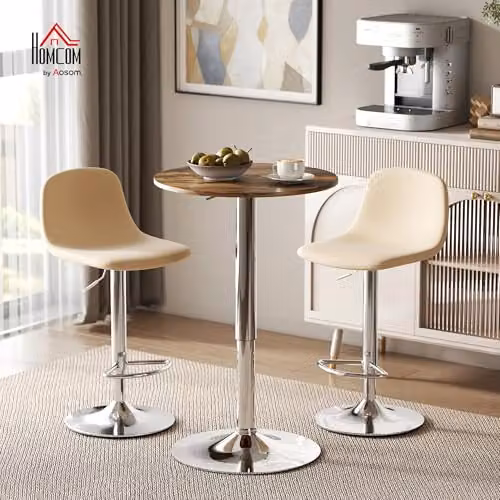 HOMCOM Round Bar Table with 360 Degree Swivel and Adjustable Height in Rustic Brown – 2