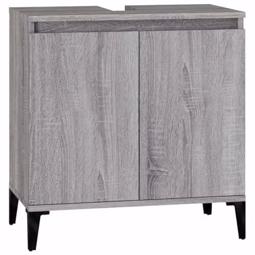 vidaXL Grey Sonoma Sink Cabinet with Hinged Doors, W/D/H: 58 x 33 x 60 cm