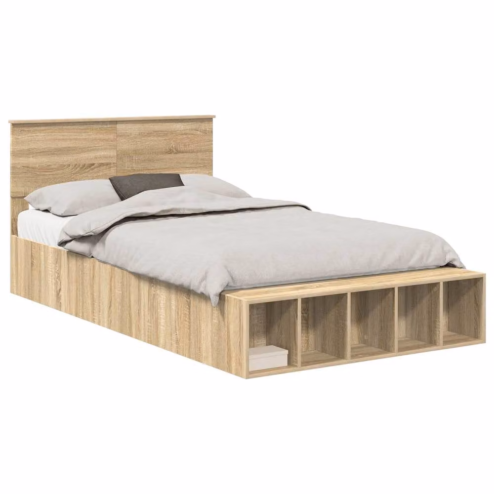 Berkfield Home Bed Frame with Bedside Shelf in Sonoma Oak Brown, W/D/H: 120 x 190 cm – 2