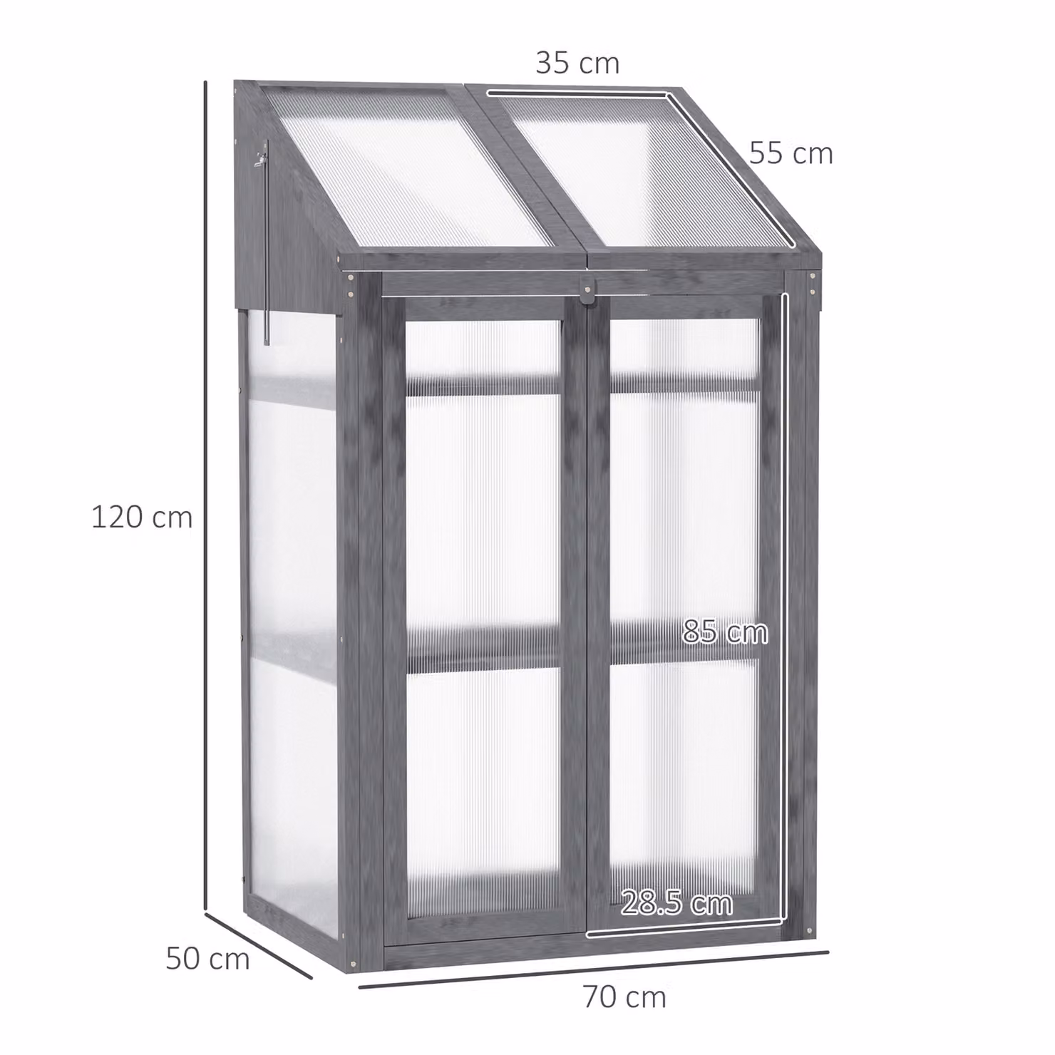 Outsunny 3-Tier Wooden Cold Frame Greenhouse with Polycarbonate Panels in Grey, W/D/H: 70 x 50 x 120 cm – 3