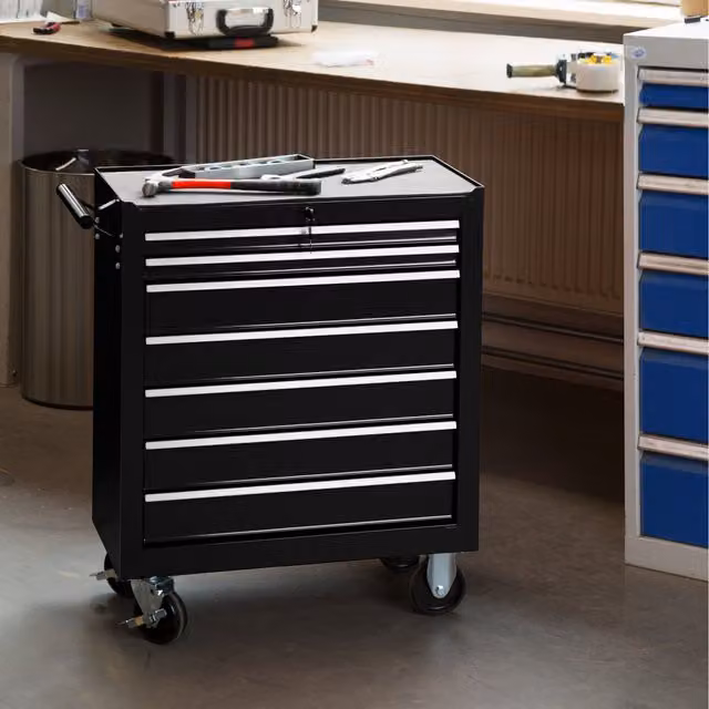 tectake Lockable and Rollable 7 Drawer Tool Chest in Black