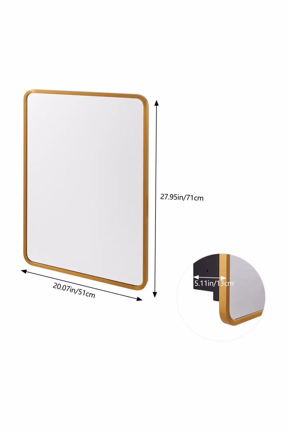 Living and Home Modern Gold Rectangular Wall Mounted Bathroom Mirror Cabinet with Glass Hinged Doors and Internal Shelves – 2