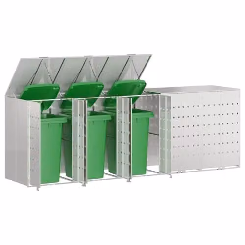 vidaXL Stainless Steel Wheelie Bin Storage for 5 Bins, Silver