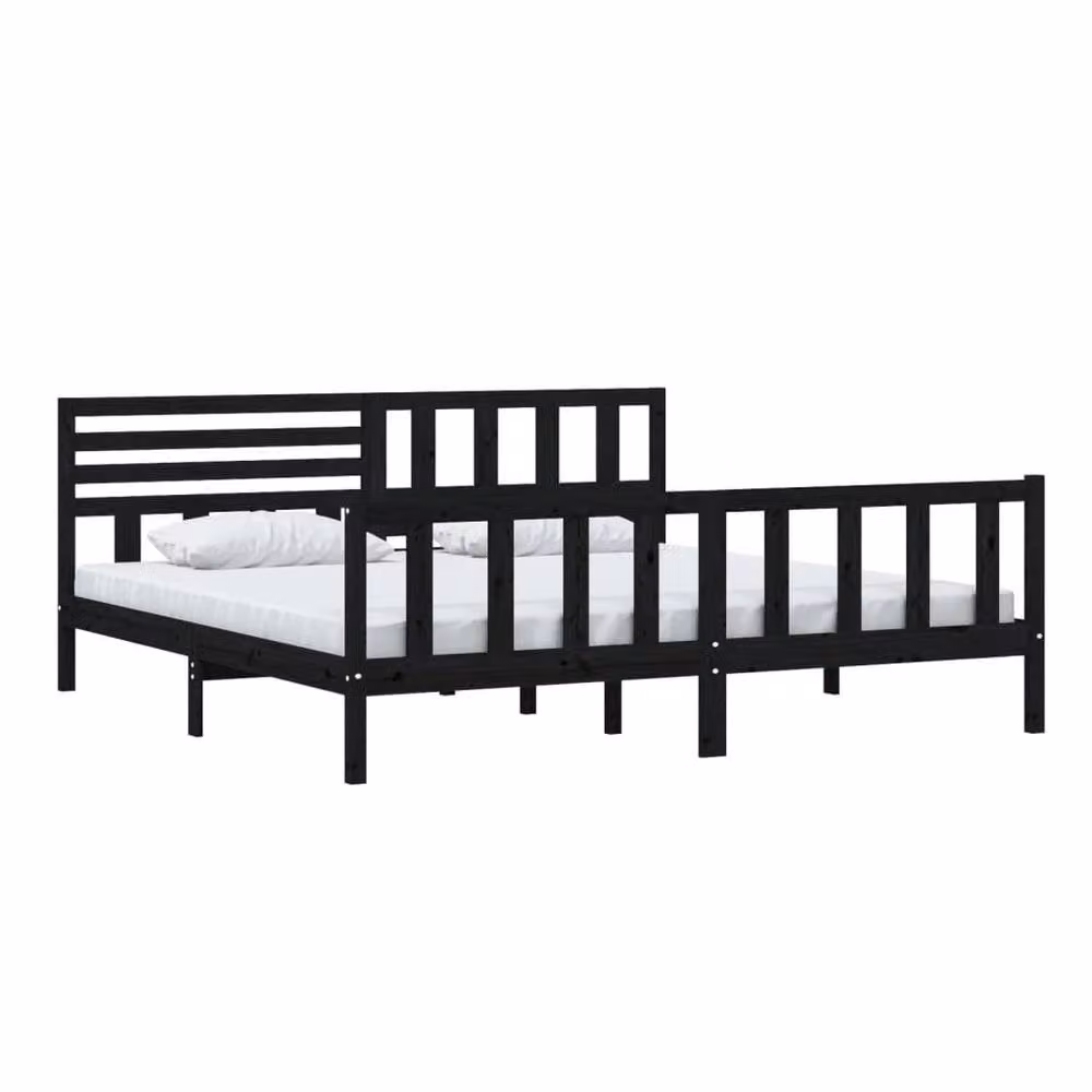 Berkfield Home Black Solid Pine Wood Bed Frame W/D/H: 200 x 200 x 70 cm – 3
