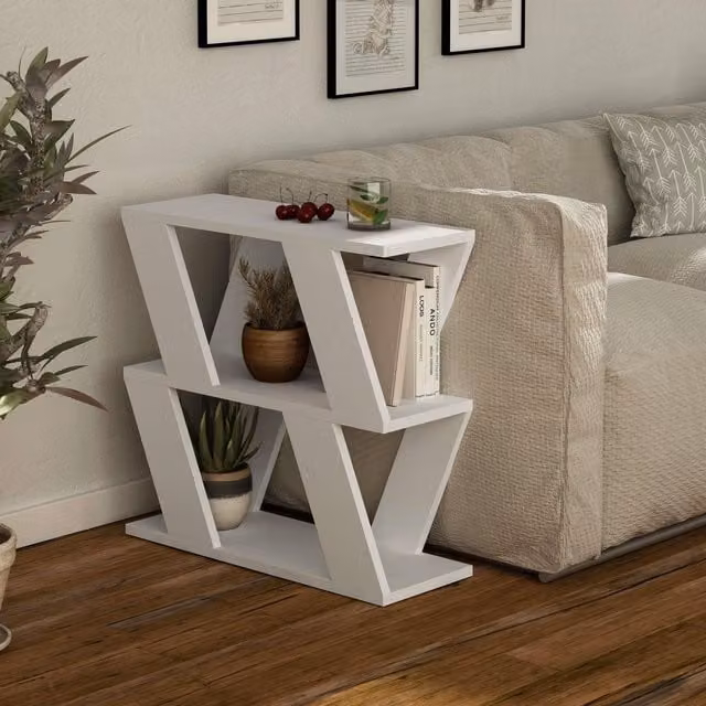 Decortie Lazena Modern 3-Tier Side Coffee Table in White, W/D/H: 55.4 x 22.0 x 60.0 cm