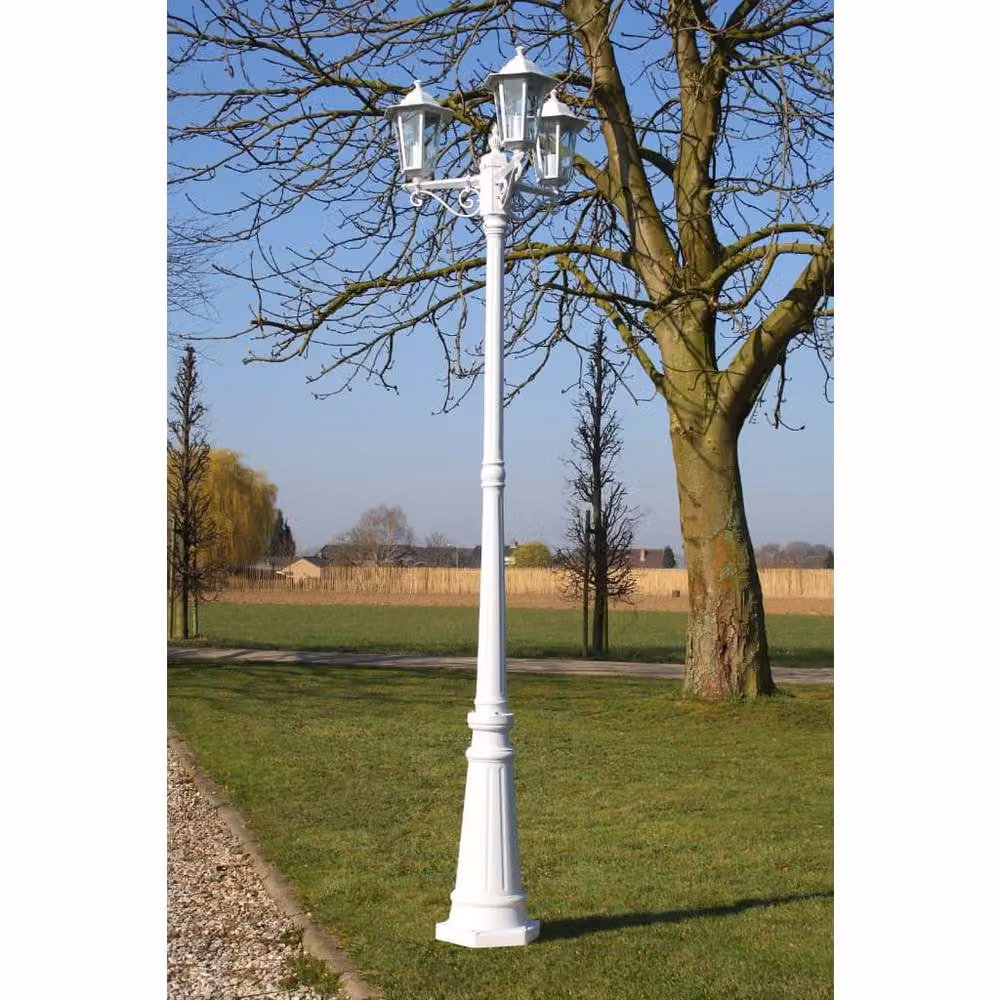 Berkfield Home 3-Arm White Aluminium Garden Light Post, Height: 215 cm – 2