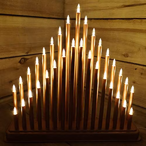Premier Gold Metal Christmas Candlebridge with 33 Warm White LEDs, Height: 36 cm