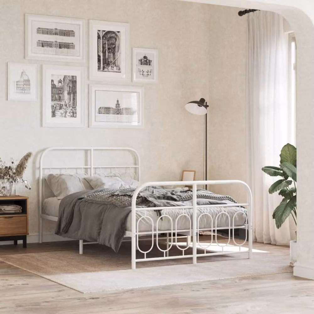Berkfield Home Metal Bed Frame with Footboard in White, W/D/H: 120 x 190 cm – 2