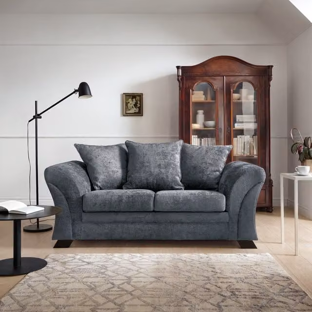 Abakus Direct Farrow 2 Seater Sofa in Dark Grey Crushed Chenille
