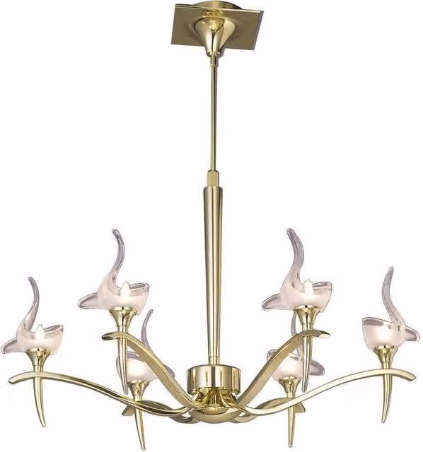 Netlighting Viena Telescopic Round Pendant Light with 6 G9 Glass Shades in Polished Brass and Yellow