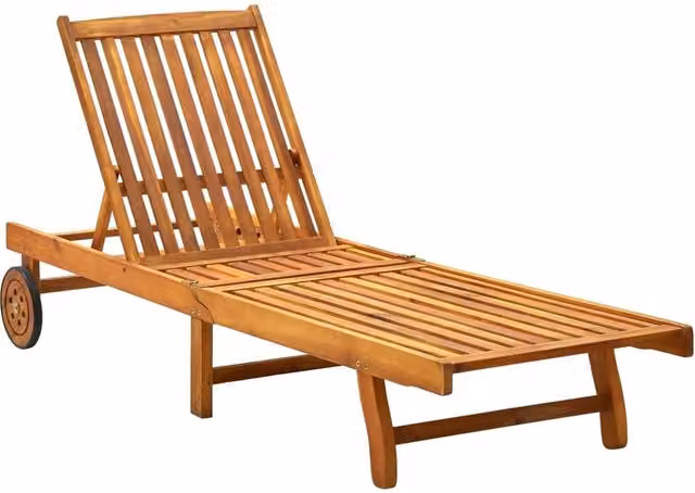 Berkfield Home Sun Lounger in Brown Solid Acacia Wood with Adjustable Headrest and Castors – 1