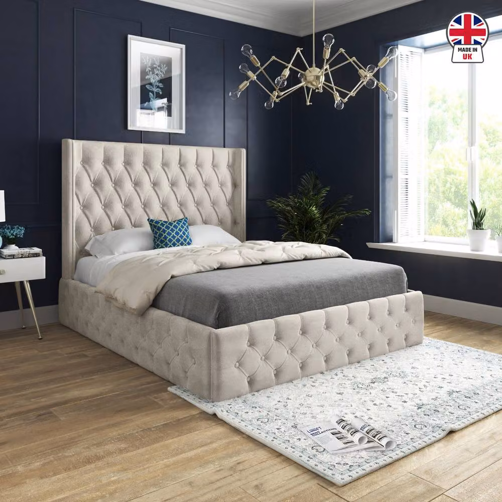 KDMD Verwood Winged Upholstered Designer Bed Frame in Cream Soft Velvet, Size: Single (W/D/H: 90 x 190 x 137 cm) – 3