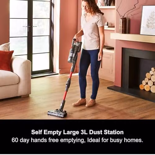Morphy Richards MRXSTICKPRO Intelliclean Cordless Vacuum Cleaner with 3L Self-Empty Station, Grey/Red – 3