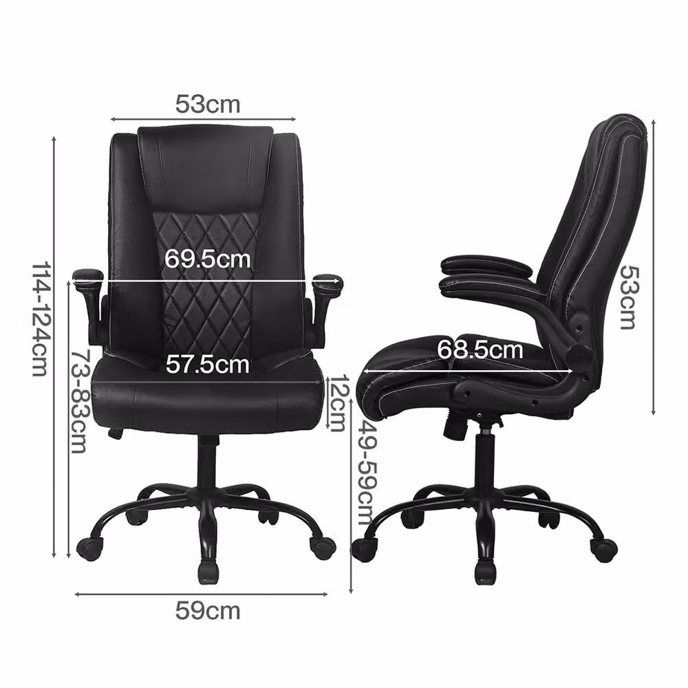 Levede Executive Office Chair in Black Synthetic Leather with Flip-Up Armrests and Headrest – 4