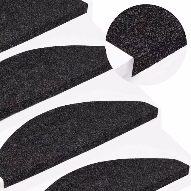 Berkfield Home Self-adhesive Non-slip Stair Mats, 15 Pieces, Black, W: 56 cm, D: 17 cm, H: 3 cm – 1