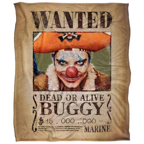 One Piece Buggy Wanted Poster Soft Fleece Throw Blanket, Multicolour, W: 152 cm, D: 127 cm – 2