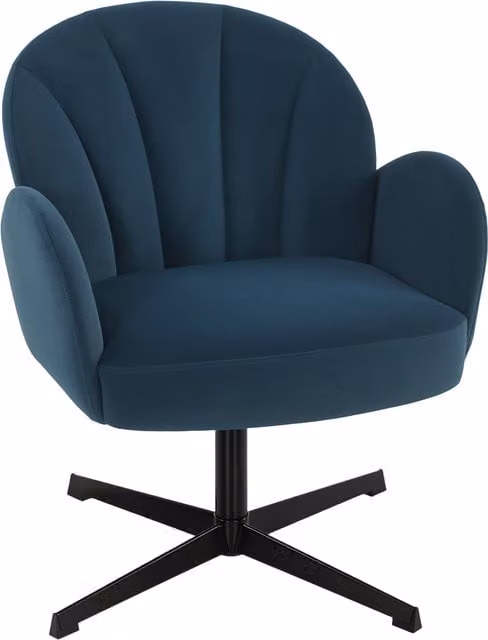 HOMCOM Blue Velvet Shell-Shaped Swivel Accent Chair with Armrests and Metal Base