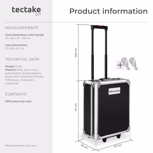 tectake Portable Tool Box Trolley Black Aluminium 1,200-Piece DIY Tool Kit with 4 Drawers and Wheels – 5