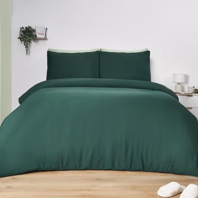 Brentfords Reversible Plain Green Microfibre Bedding Set with Pillowcase, 90 x 190 cm