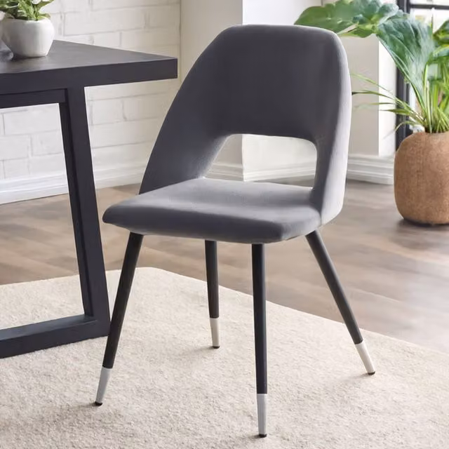 Interiors by Premier Grey Velvet Dining Chair with Wood Upholstered Frame – 2