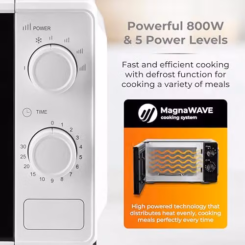 Tower 20 Litre 800W Solo Manual Microwave with Dial Timer and Glass Door, White, T24044WHT – 3