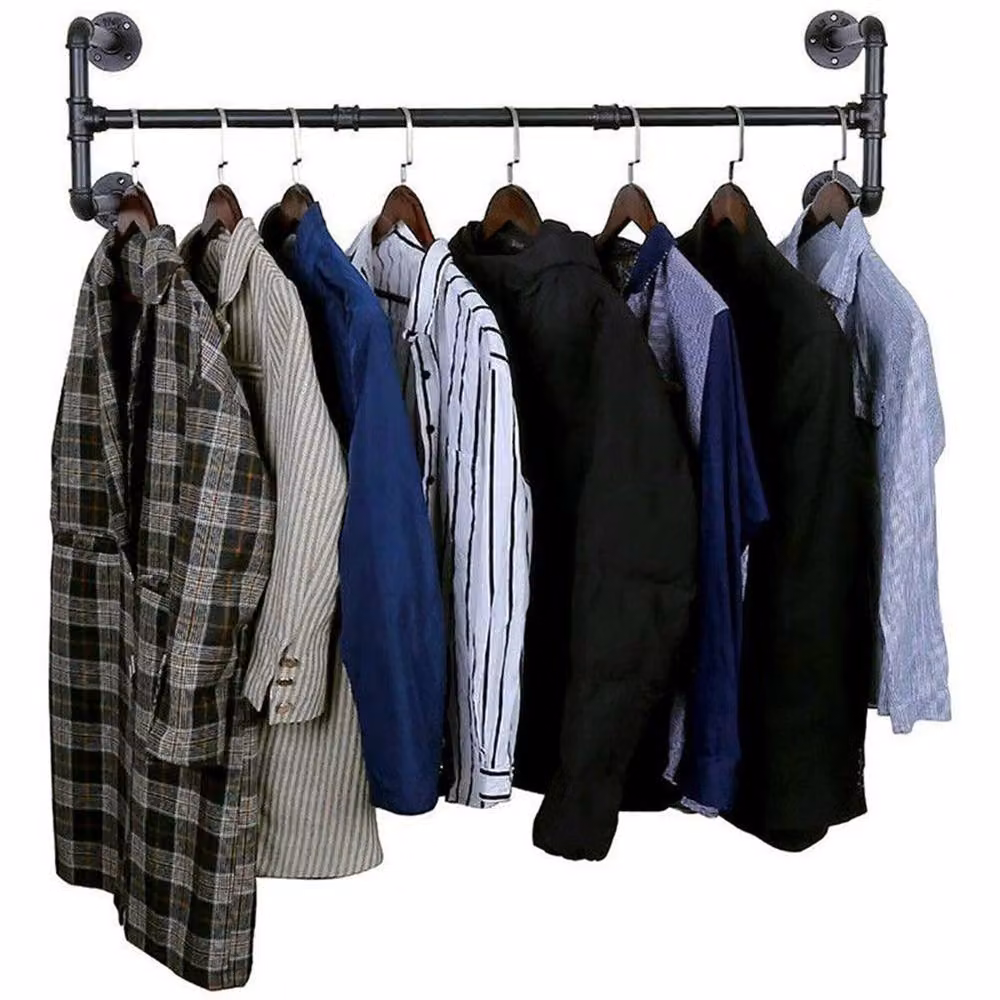 Nordara Matt Black Industrial Pipe Wall Mounted Adjustable Clothes Rail, Width: 83 cm – 2