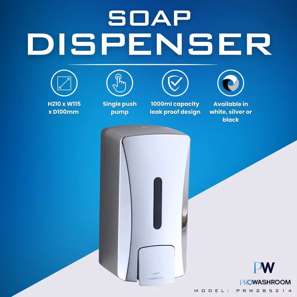 MYLEK ProWashroom Wall Mounted Refillable Handwash Soap Dispenser with Pump, Silver, 1000 ml – 2