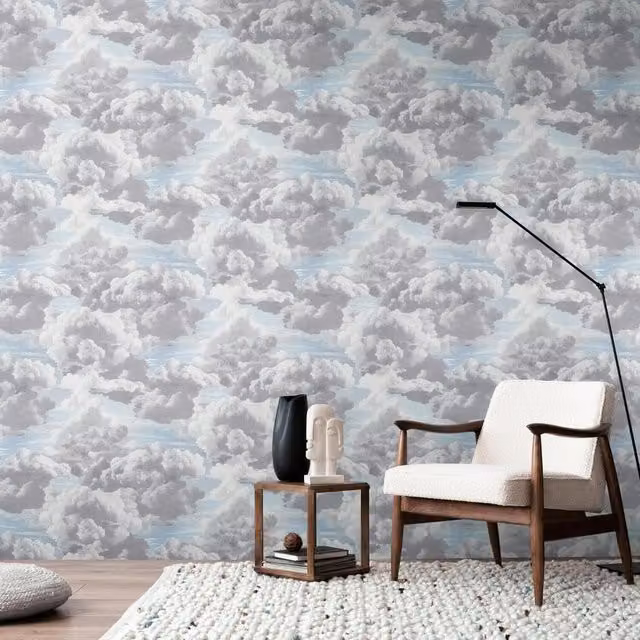 A.S. Création Metropolis Painted Cloud Textured Abstract Wallpaper in Grey Blue