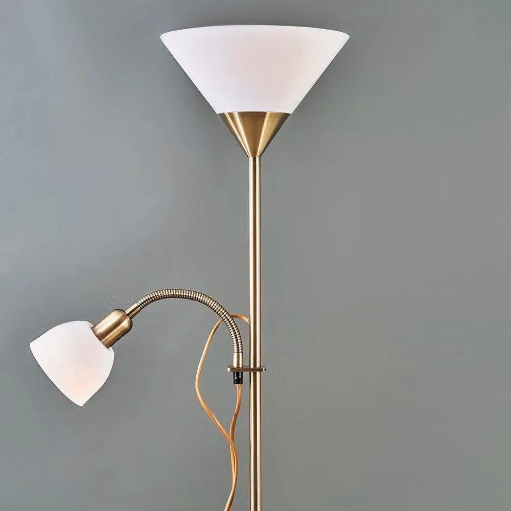 ValueLights Moz Mother and Child Uplighter Floor Lamp with Adjustable Side Lamp in Gold/Brass, H 179 cm x W 40 cm x D 24.5 cm – 2
