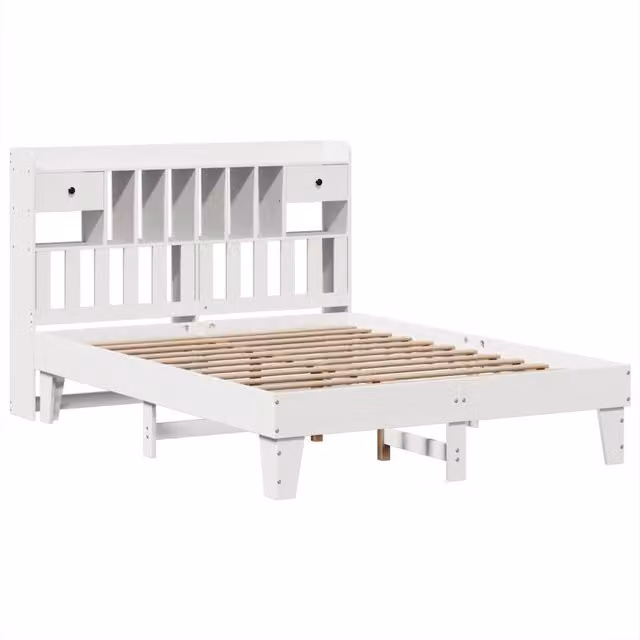 Berkfield Home Solid Wood Pine Bed Frame with Drawers, White, W/D/H: 140 x 190 x 110 cm – 1