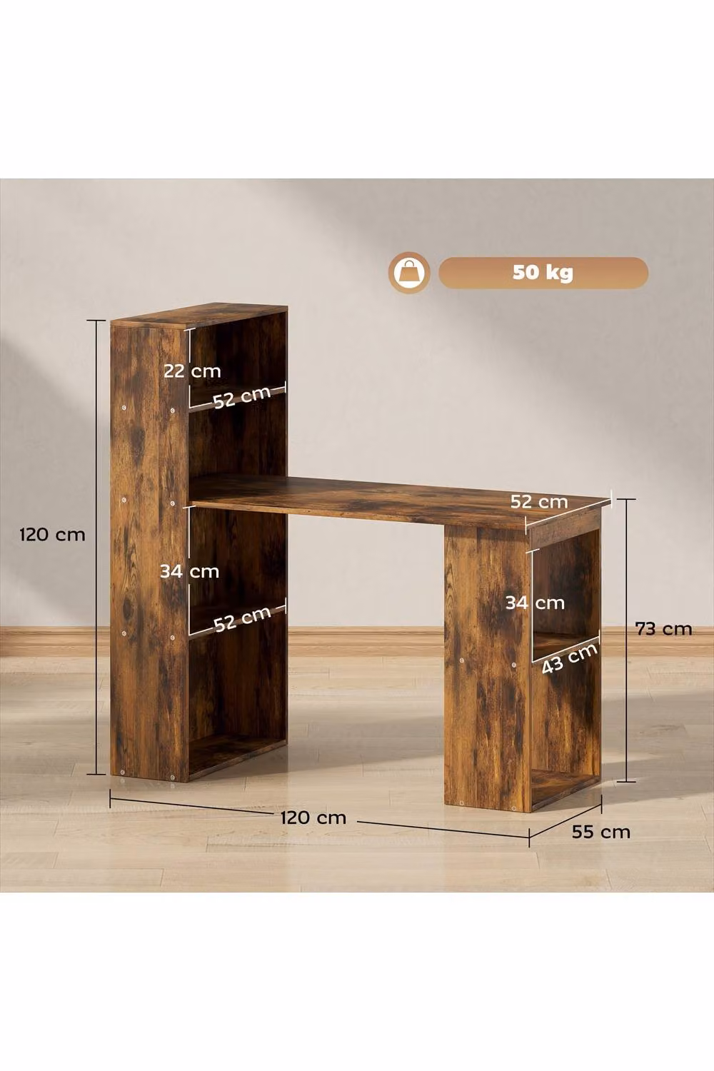 ERGOVEXA Modern Computer Desk with 6 Tiers in Brown – 2