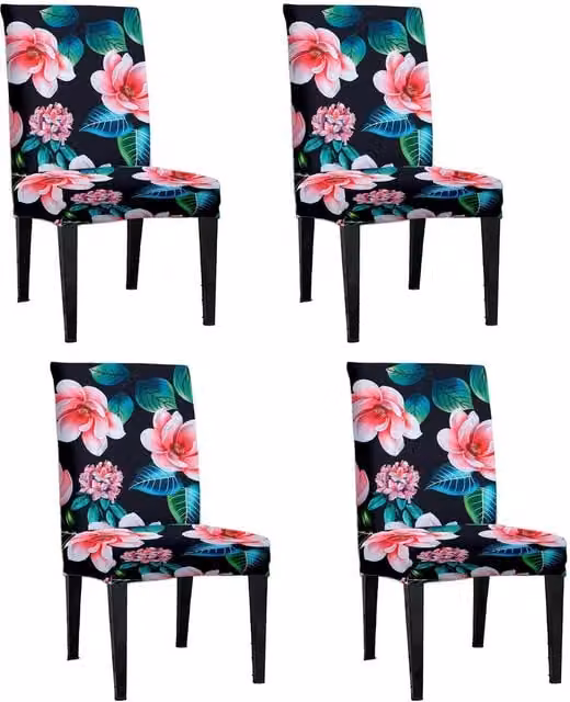Roseley Pink Floral Pattern 21 Stretch Dining Chair Covers, Pack of 4 – 1