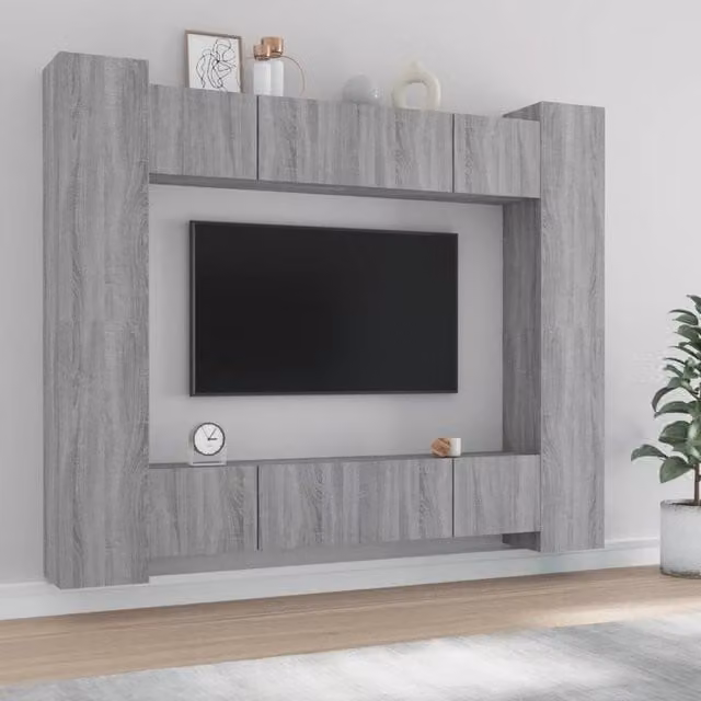 Berkfield Home 8 Piece Grey Sonoma Engineered Wood TV Cabinet Set – 1