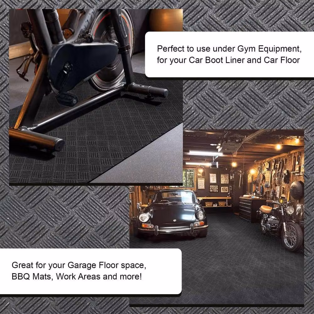 Oseasons Heavy Duty Non-Slip Rubber Floor Mat in Grey, Geometric Diamond Plate Design, W/D/H: 120 x 100 x 3.6 cm – 4