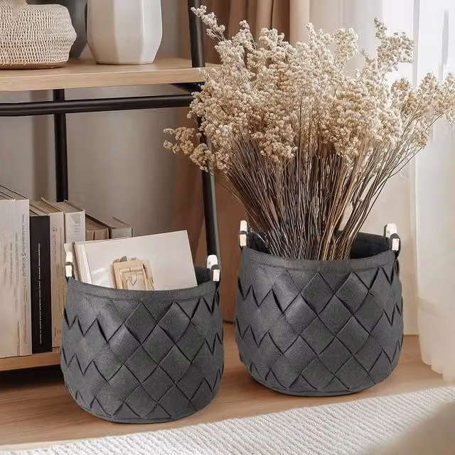 EONLION Black Felt Collapsible Storage Basket with Handles