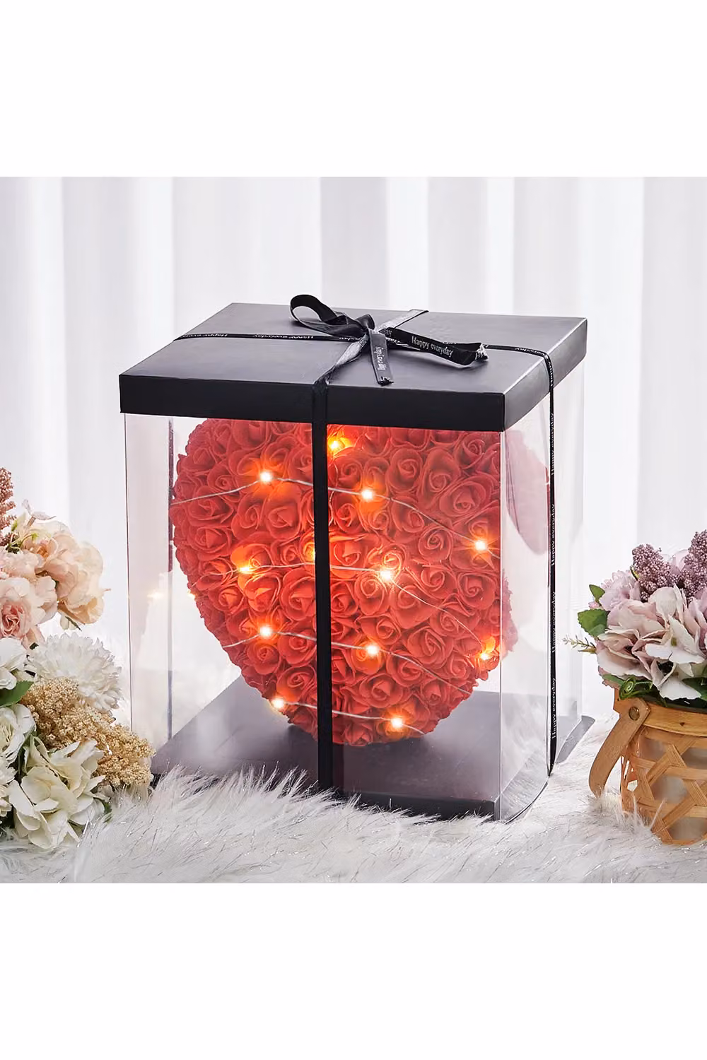 Living and Home Red Rose Heart Gift Box with LED Lights – 2