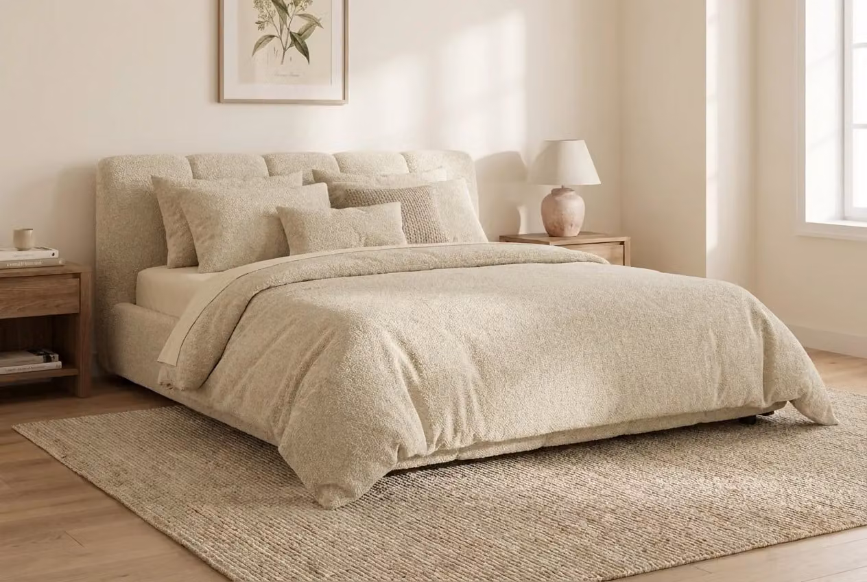 Araco Atelier Nocta Upholstered Modern Bed in Beige