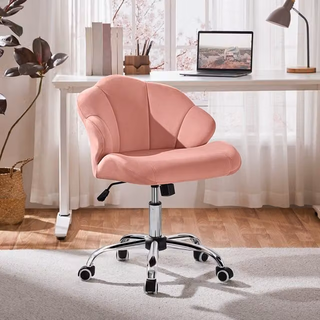 Yaheetech Pink Velvet Swivel Task Chair for Home Office and Makeup