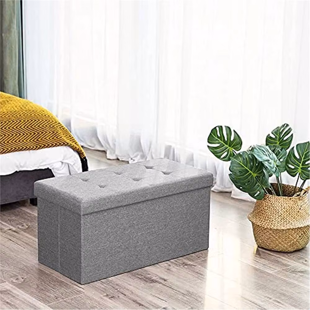 PAWNORA Ottoman Storage Seat in Light Grey, W/D/H: 76 x 38 x 38 cm – 4