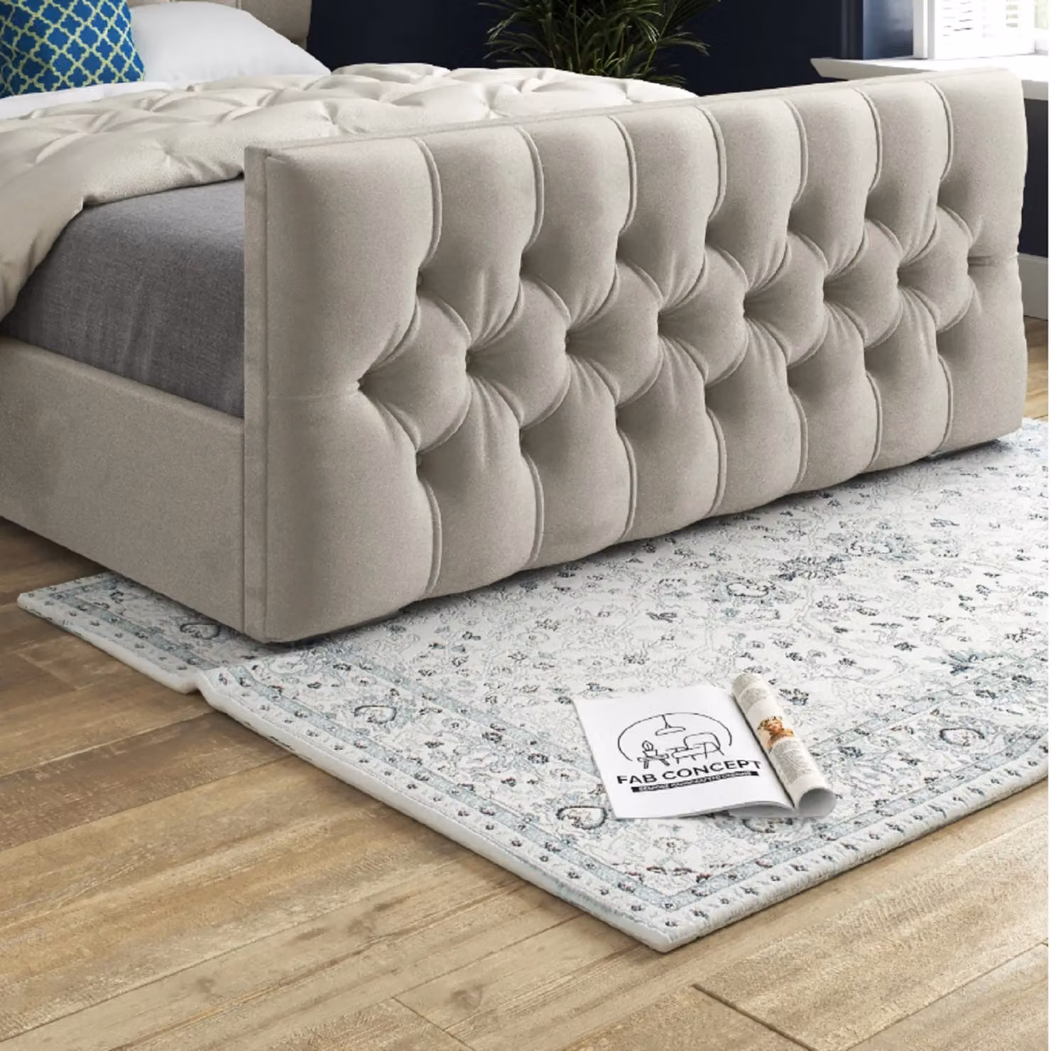 KDMD Novara Chesterfield Upholstered Soft Velvet Bed Frame in Beige, Small Single – 3