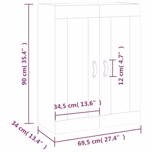vidaXL Modern Wall Mounted Cabinet with Glass Doors in Black, W/D/H: 69.5 x 34 x 90 cm – 3