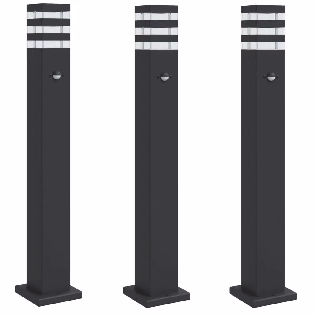Berkfield Home Set of 3 Solar Motion Sensor Outdoor Floor Lamps in Black Aluminium, Height: 80 cm – 2