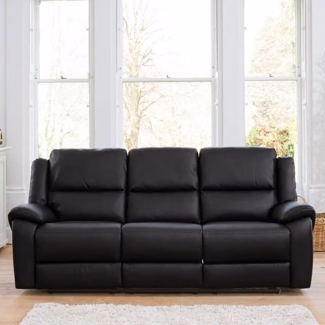 Artemis Home Brookhaven 3 Seat Electric Recliner Sofa in Black Synthetic Leather