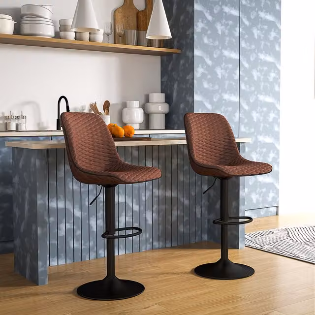 HOMCOM Height Adjustable Swivel Bar Stools in Brown Synthetic Leather with Metal Frame