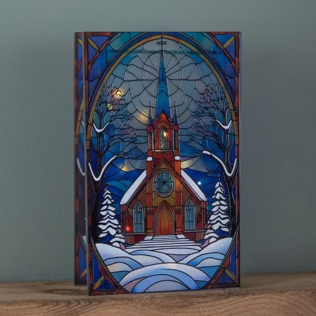 Samuel ALEXANDER Multicolour Stained Glass Victorian Church Decoration with LEDs, 21 cm