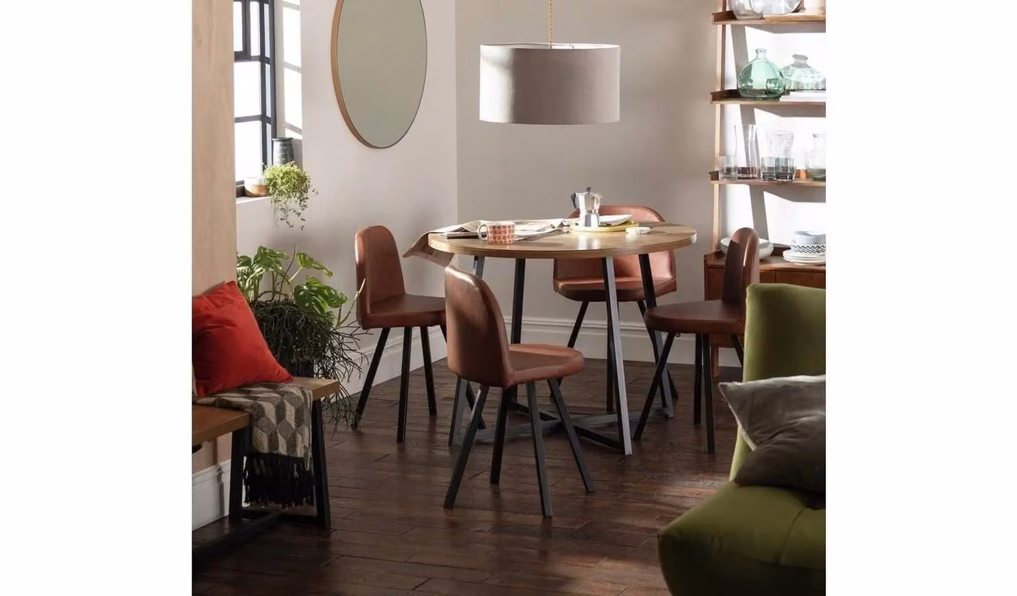 Nomad Oak Effect Dining Table and 4 Chocolate Chairs Set
